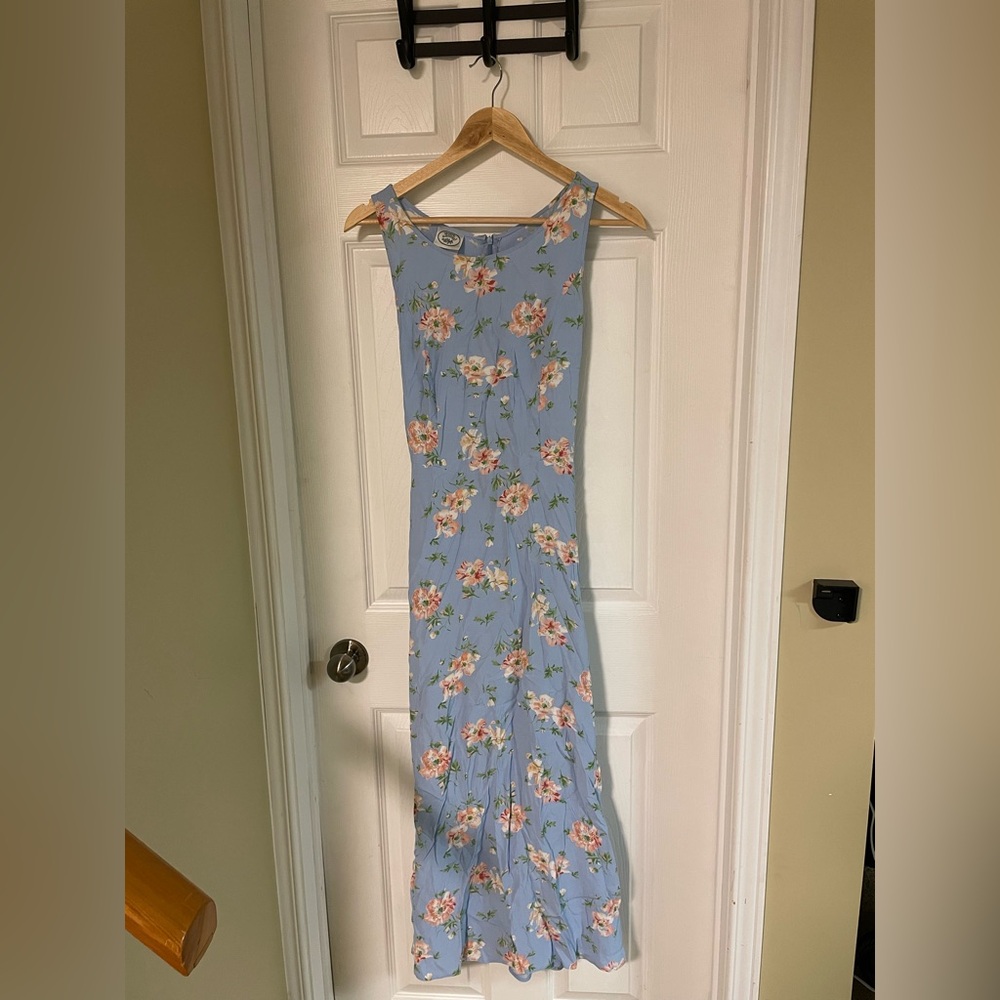 Vintage Floral Blue Maxi Dress Laura Ashley size medium